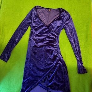 Elegant Long Sleeve Blue Sparkle Dress
